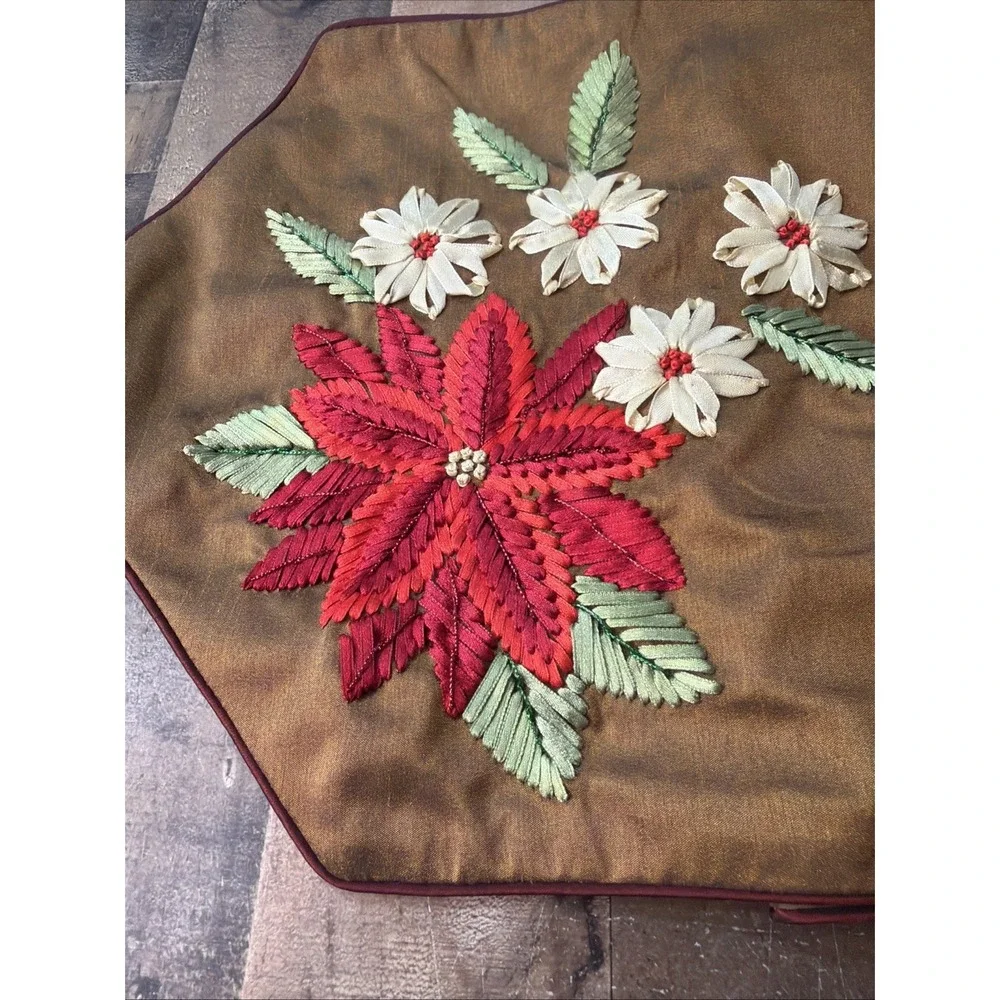 Jabara Group Embroidered Poinsettia Table Runner 12x68